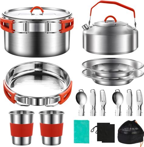 stainless steel mess kit bento box|Camping Cookware Mess Kit Non.